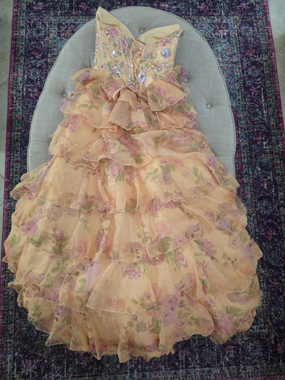 Floral Cupcake Ruffle Corset Gown Prom Formal Dress NWT XS Viral HoCo Homecoming